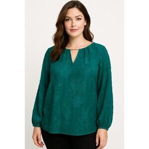 Liz Clairborne Blouse Tral Sheer Floral Textured Gold Bar V-neck Size Medium